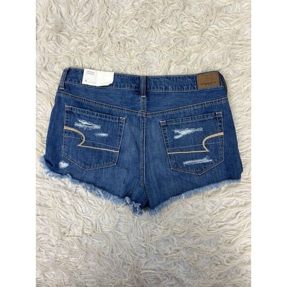 American Eagle NWT Jeans Shorts Tomgirl Shortie Cut Off AE Distressed Denim 6 - Picture 2 of 9